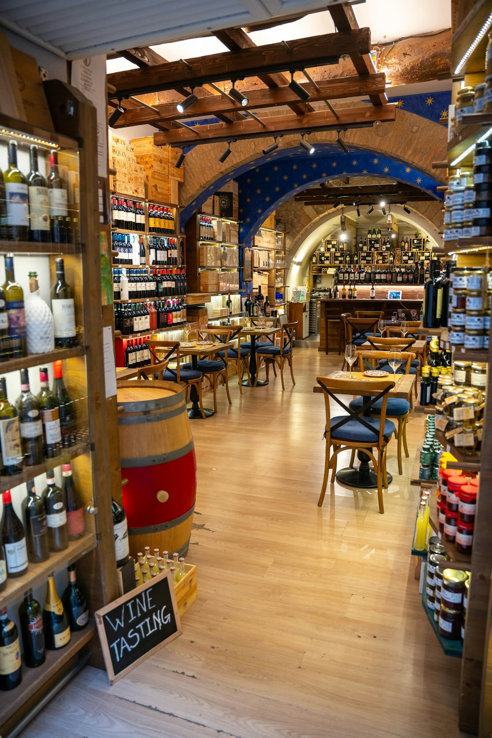 Wine tasting room and retail shelves for guided wine commerce